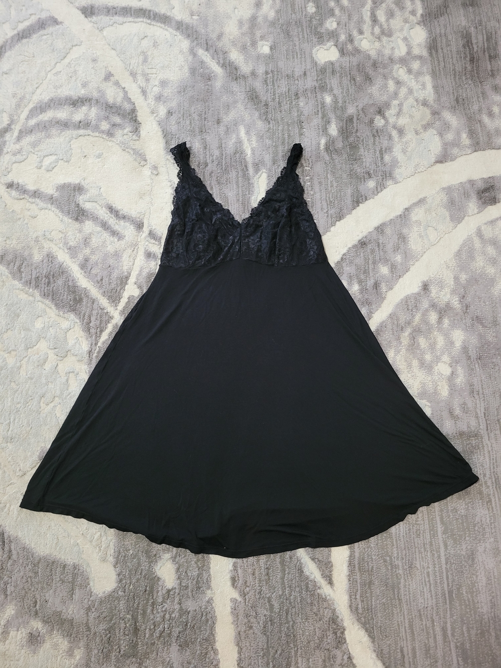 Black Lace-Trim Slip Dress Nightgown Size L
